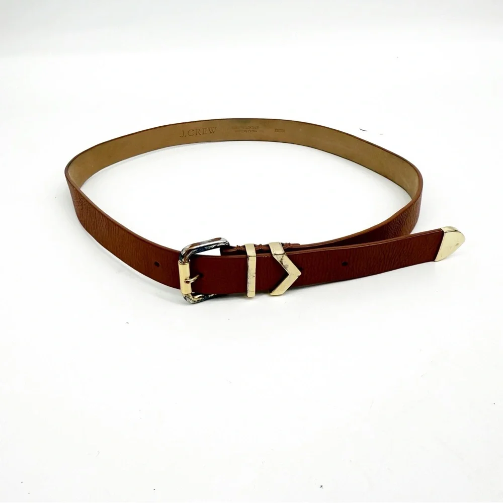 J.Crew Brown Leather Belt With Gold Accent and Buckle, size XS